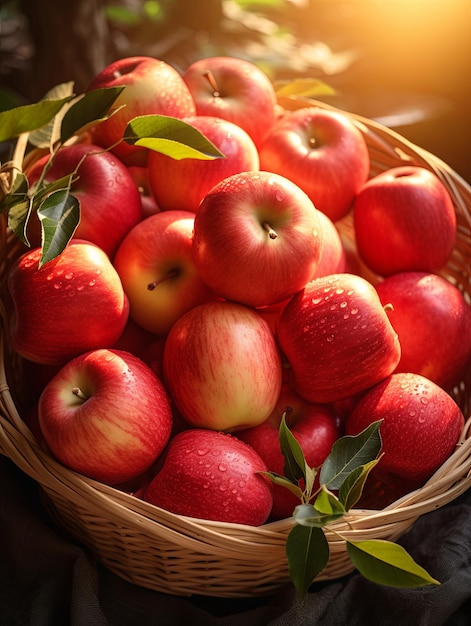 Un cesto abbondante di mele autunnali biologiche alla luce del giorno