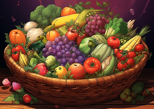 Un cesto colorato di immagini della giornata mondiale dell'alimentazione di frutta e verdura