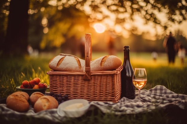 un cesto da picnic con uova di pane