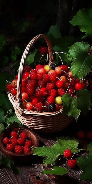 Un cesto di fragole con la parola bacca sul fondo