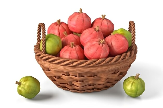 Un cesto di frutta con sopra una pera