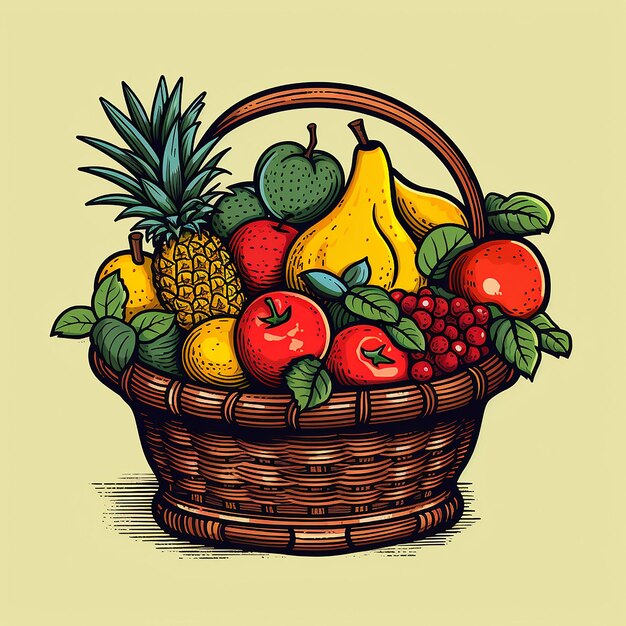 Un cesto di frutta disegnato a mano