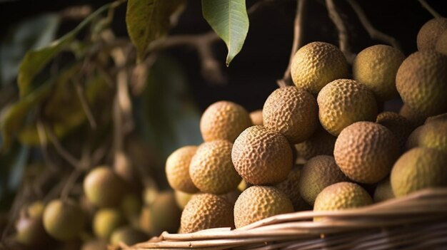 Un cesto di frutti di litchi viene visualizzato in un cesto.