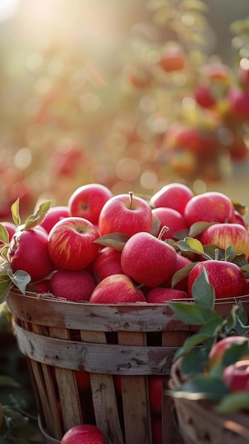 Un cesto di mele rosse appena raccolte