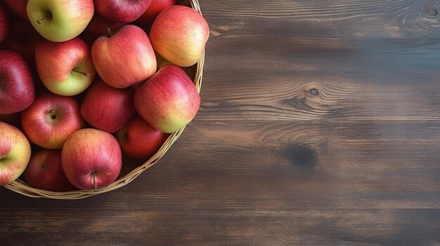 Un cesto di mele rosse su un tavolo di legno