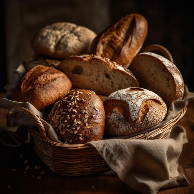 Un cesto di pane con semi di sesamo sopra