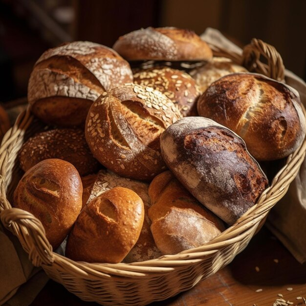 Un cesto di pani con del pane sopra e su uno di essi c'è la parola pane.