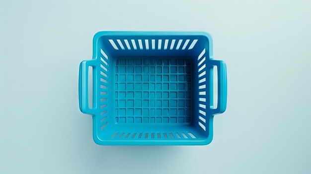 Un cesto di plastica blu su uno sfondo blu chiaro