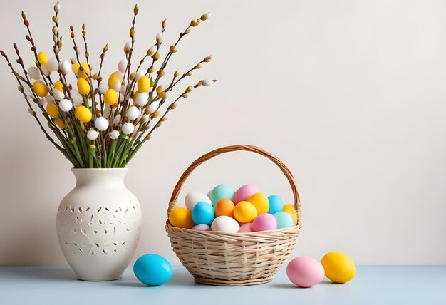 un cesto di uova di Pasqua con un cesto d'uova di Pascua in esso