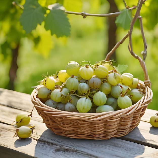 un cesto di uva con uno sfondo verde e uno sfondo verdi