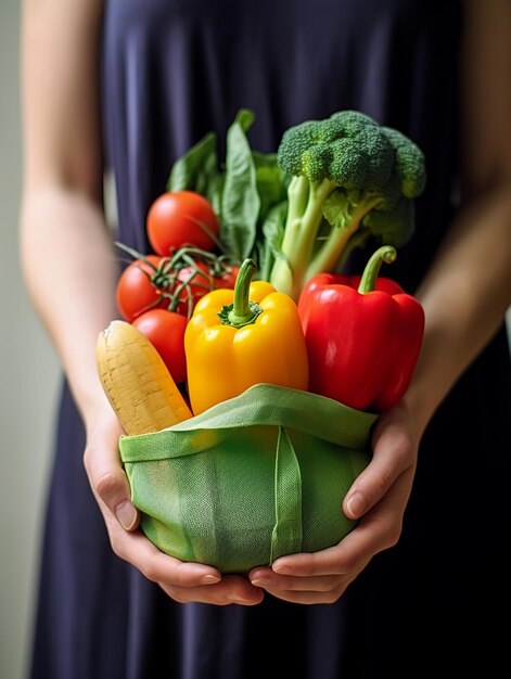 Un cesto di verdure è tenuto da una persona che tiene un cesto di verdure.