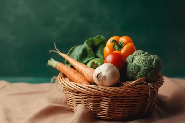 Un cesto di verdure su un tavolo