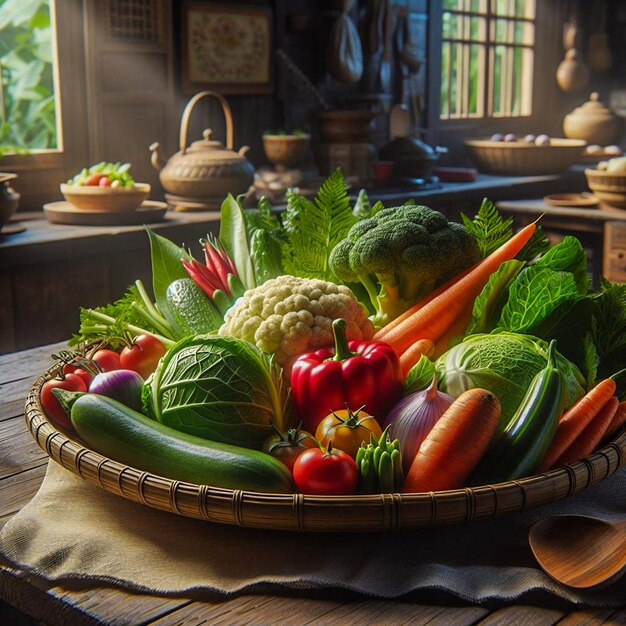 un cesto di verdure tra cui carote di broccoli e cetriolo