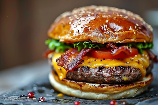 un cheeseburger con lattuga di pancetta e pomodoro