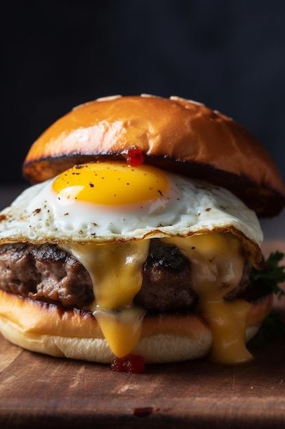 Un cheeseburger con sopra un uovo