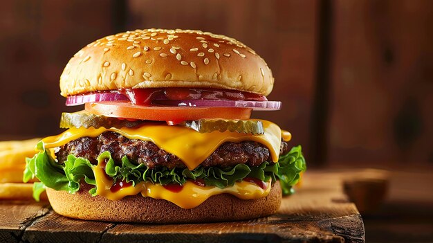 un cheeseburger con un grande hamburger in cima