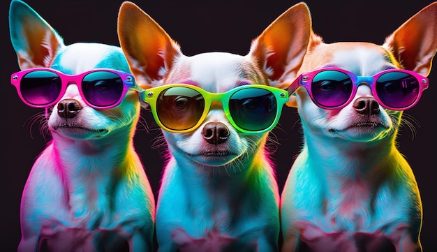 Un chihuahua sfoggia un paio di vivaci occhiali da sole Generative Ai