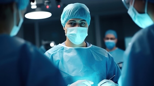 Un chirurgo strizza gli occhi per concentrarsi mentre esegue un'operazione delicata circondato dall'équipe chirurgica concentrata
