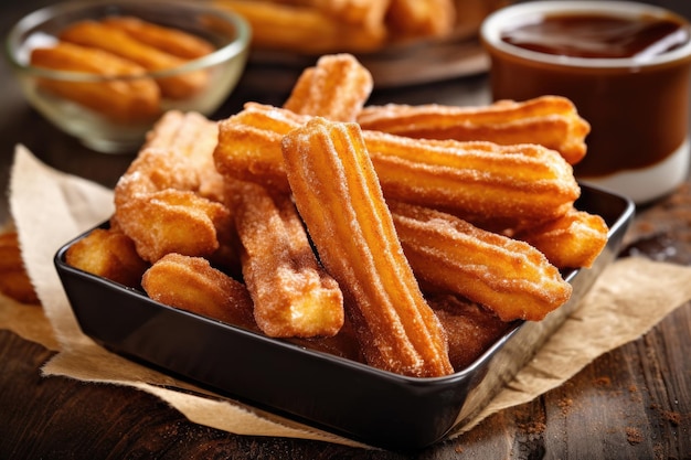 Un churro è un tipo di fotografia di cibo professionale per la pubblicità di pasta fritta