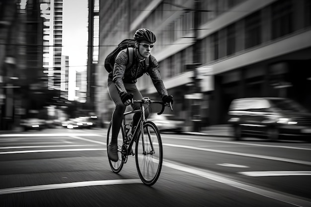 Un ciclista che fa il pendolare in una città bikefriendly con corsie dedicate