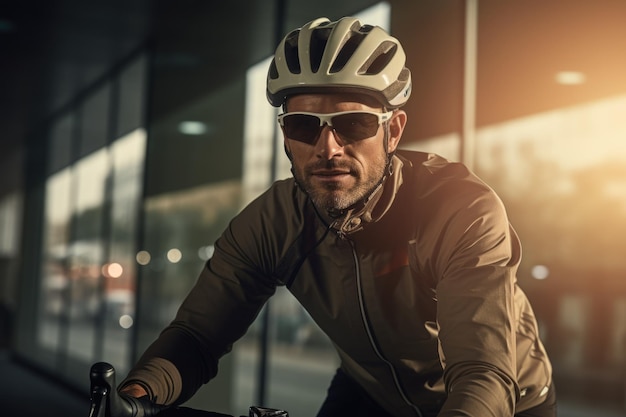 Un ciclista con sfondo all'aperto