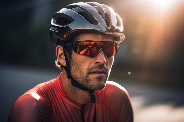 Un ciclista con sfondo all'aperto