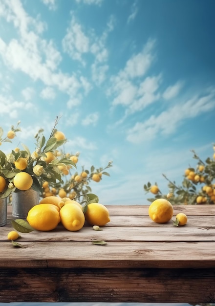 Un cielo blu con un mazzo di limoni in un secchio