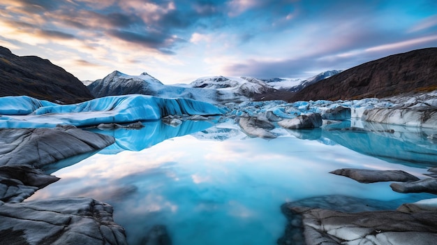 Un cielo colorato sopra un ghiacciaio