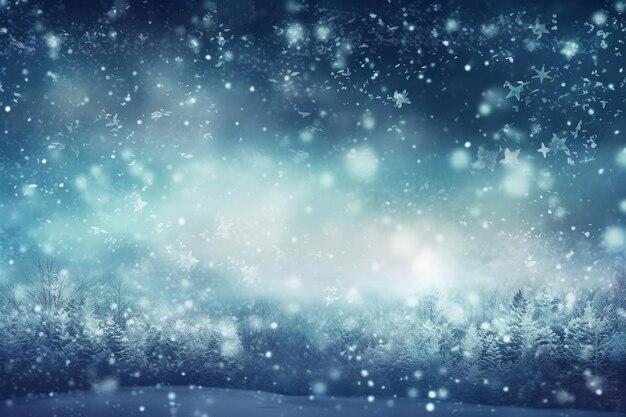 Un cielo innevato d'inverno sfocato sfondo astratto con bagliore bokeh Illustrazione generativa di AI