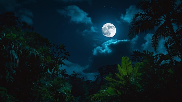 Un cielo limpido illuminato dalla luna sopra gli alberi