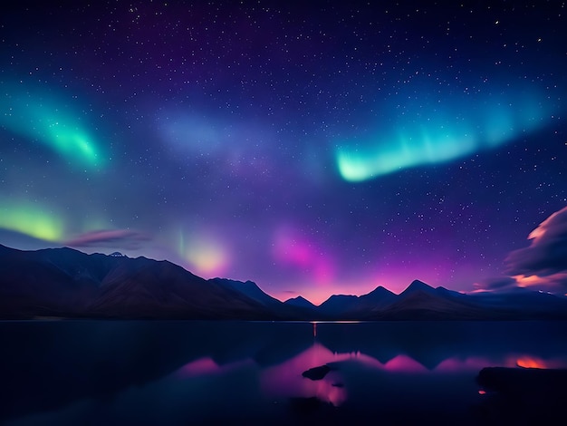Un cielo notturno affascinante pieno di stelle, la Via Lattea e una scintillante aurora boreale