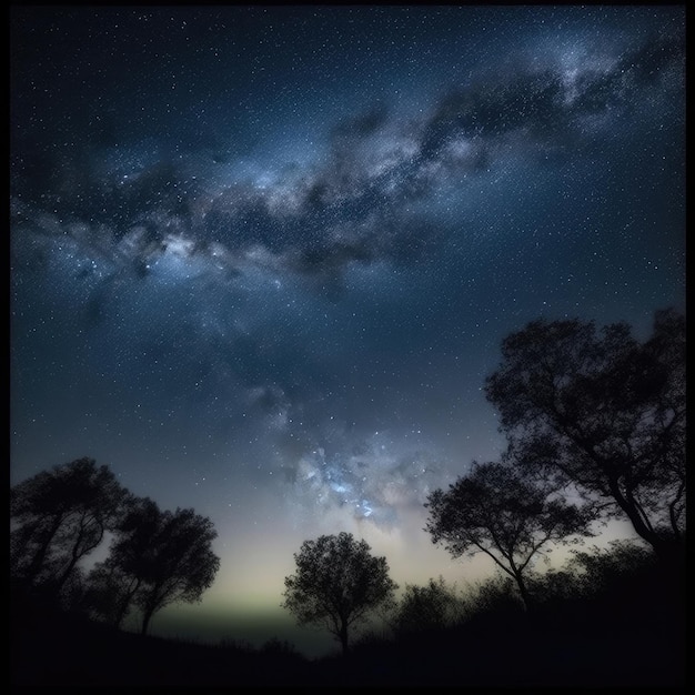 Un cielo notturno con sopra la Via Lattea