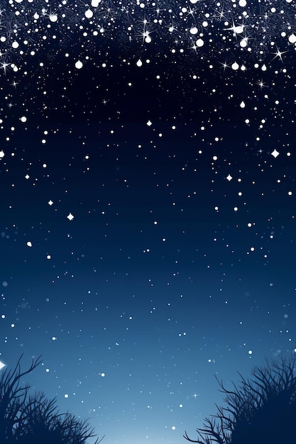 un cielo notturno con stelle e fiocchi di neve