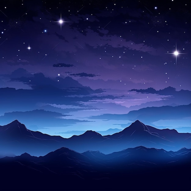 un cielo notturno con stelle e montagne sullo sfondo