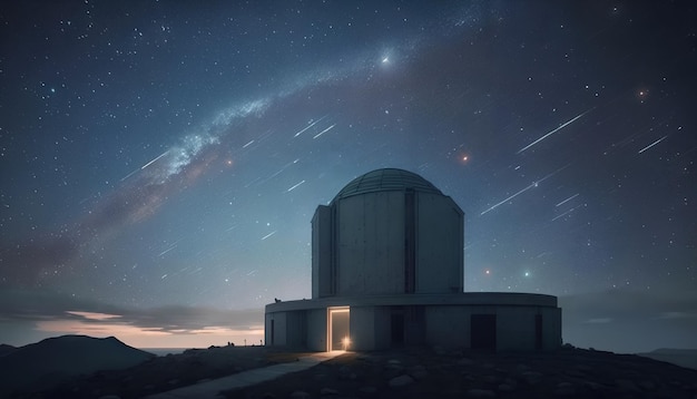 Un cielo notturno con stelle e un telescopio