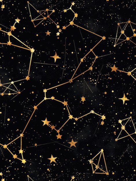 Un cielo notturno stellato nero e oro con le costellazioni