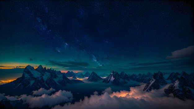 Un cielo notturno stellato sopra le montagne