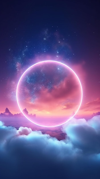 un cielo rosa e azzurro con un cerchio luminoso al centro ai generativo