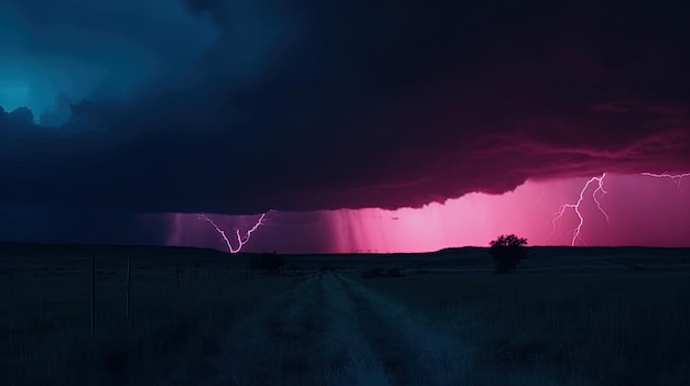 Un cielo scuro con temporali e fulmini