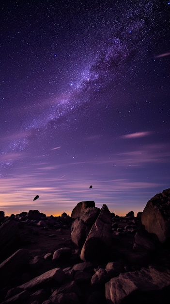 un cielo stellato con la Via Lattea e le stelle sopra di esso