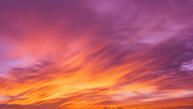 Un cielo viola con nuvole e il sole che tramonta dietro di esso