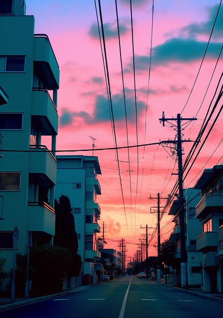 un cielo viola con un tramonto rosa sullo sfondo