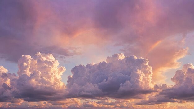 un cielo viola e rosa con nuvole e il sole che splende