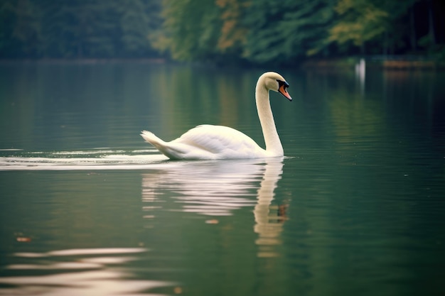 un cigno bianco che nuota in un lago