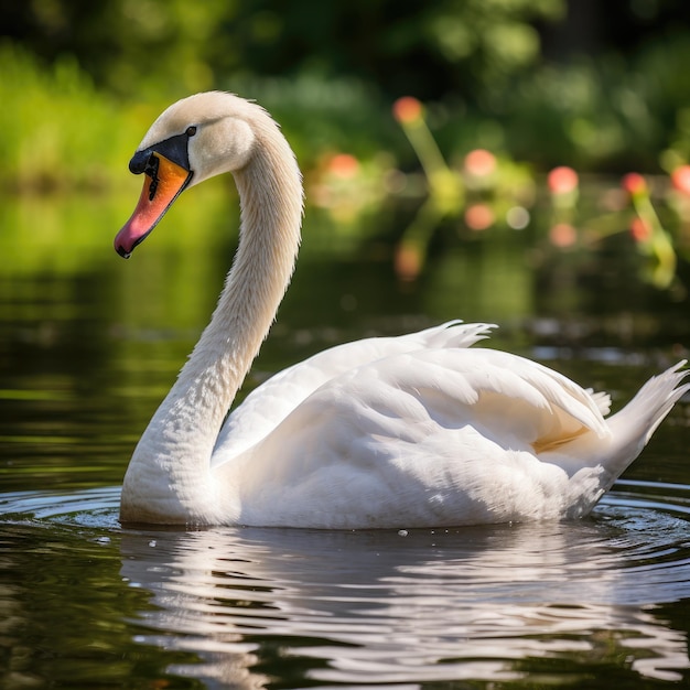 un cigno bianco che nuota nell'acqua