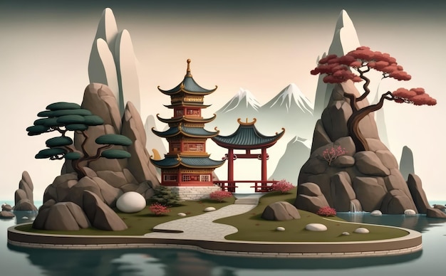 Un cinese asiatico cartone animato illustrazioni di sfondo per i bambini in stile cartone animato ai generato