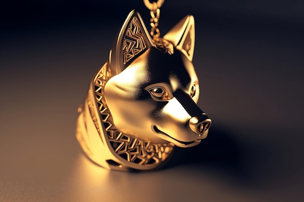 Un ciondolo d'oro per cani con una collana che dice husky.