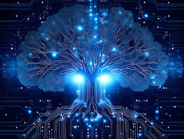 Un circuito di computer con un albero nel mezzo