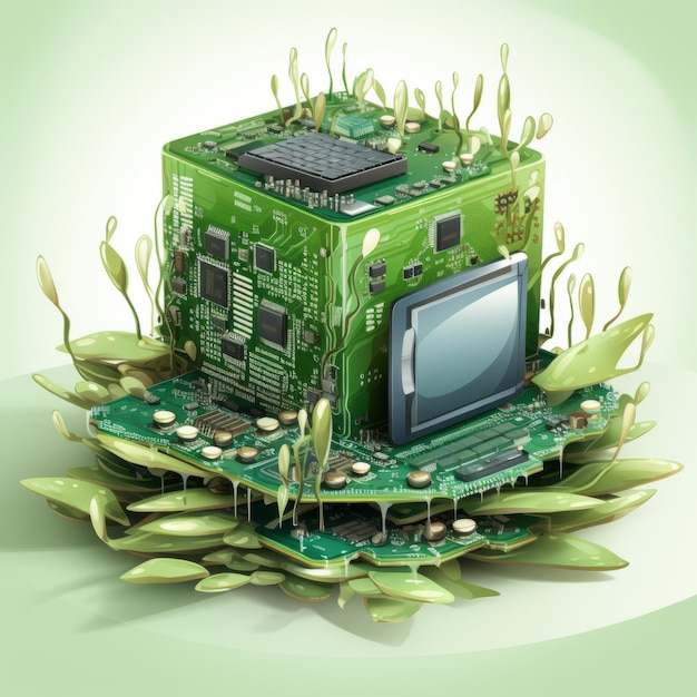 un circuito elettronico circondato da erba e piante
