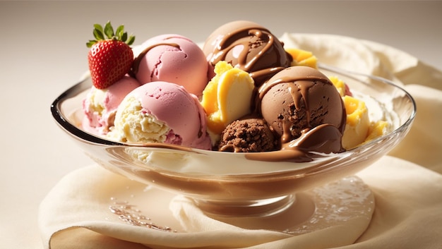 Un classico dell'estate Il gelato al cioccolato, fragole e mango
